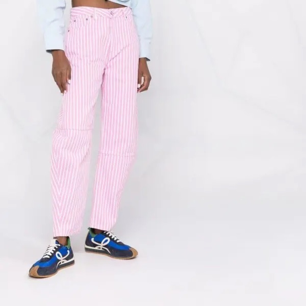 Ganni Stary Pink & White Striped Wide-Leg Jeans